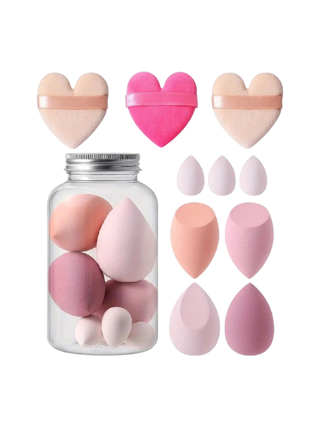 

Beautiflame Set Of 10 Soft Egg Shaped Blending Puff With Heart Puff, Multi