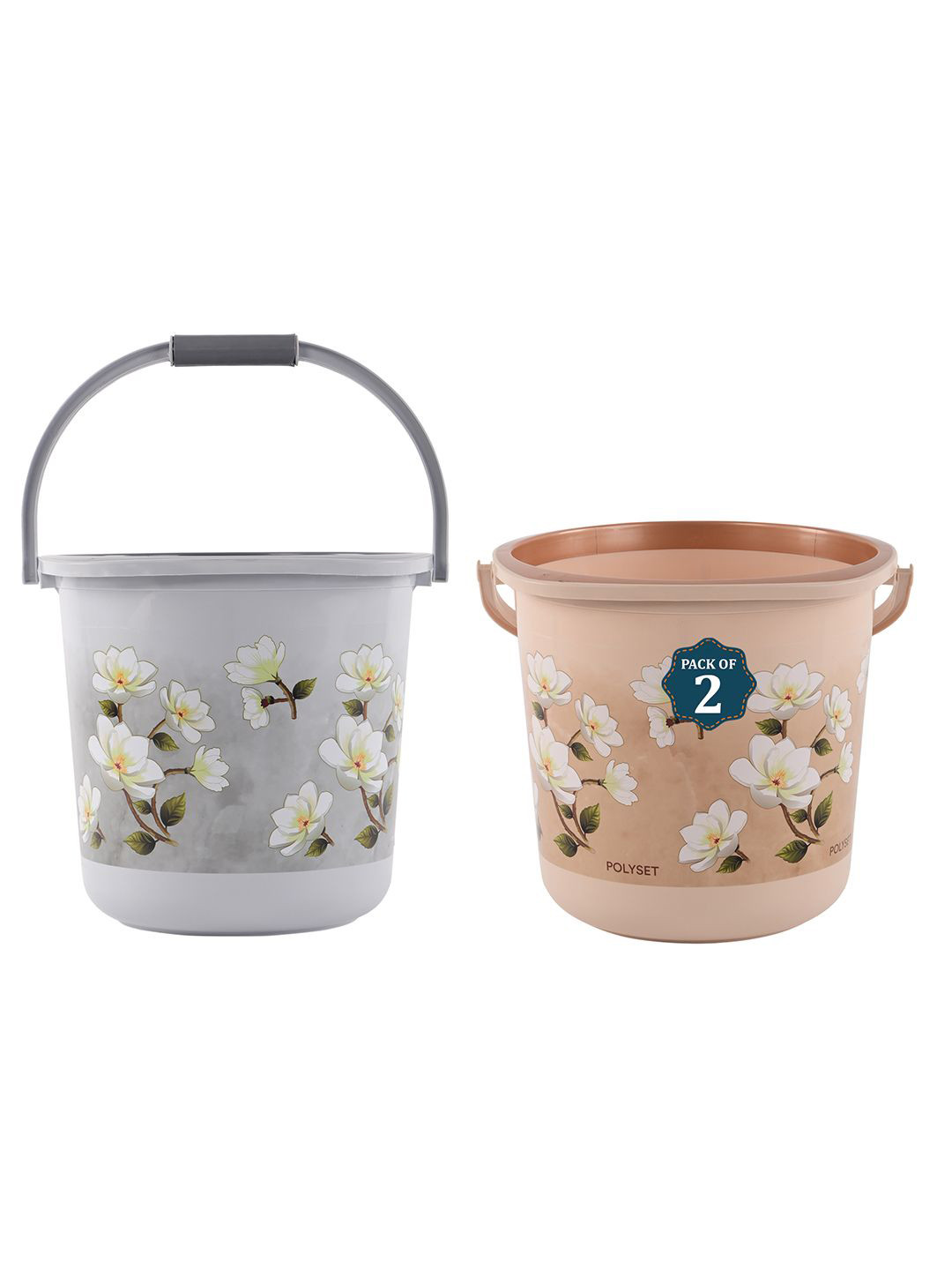 

Kuber Industries Grey & Brown 2 Pieces Floral Printed Bucket 18L