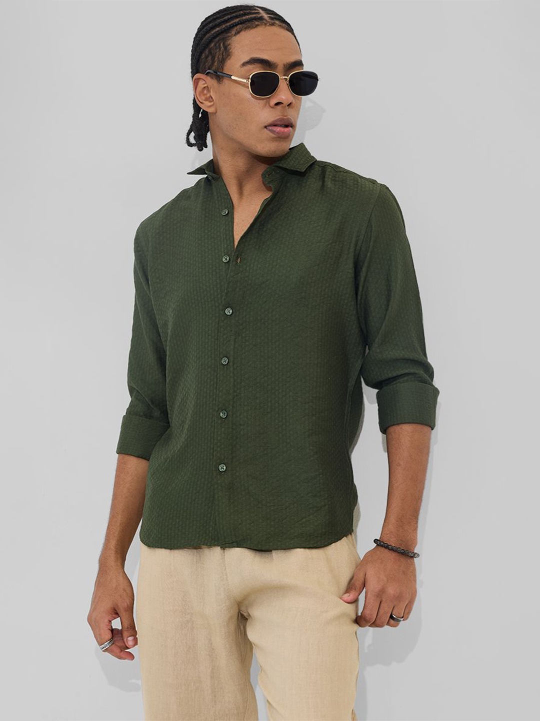 

Snitch Men Slim Fit Opaque Formal Shirt, Green
