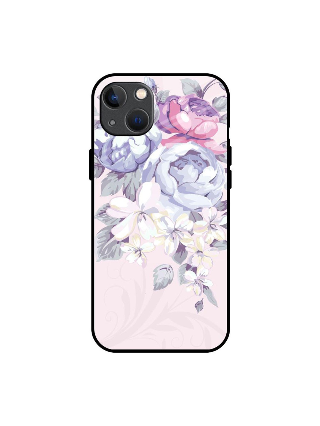 

QRIOH Elegant Floral Printed iPhone 13 Back Case, White