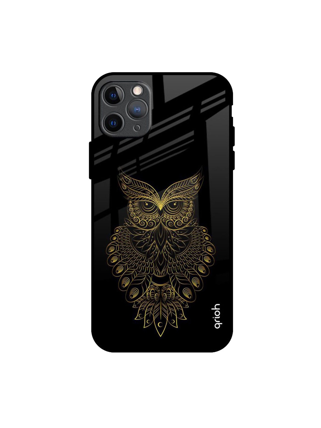 

QRIOH Golden Owl Printed iPhone 11 Pro Max Back Case, Black