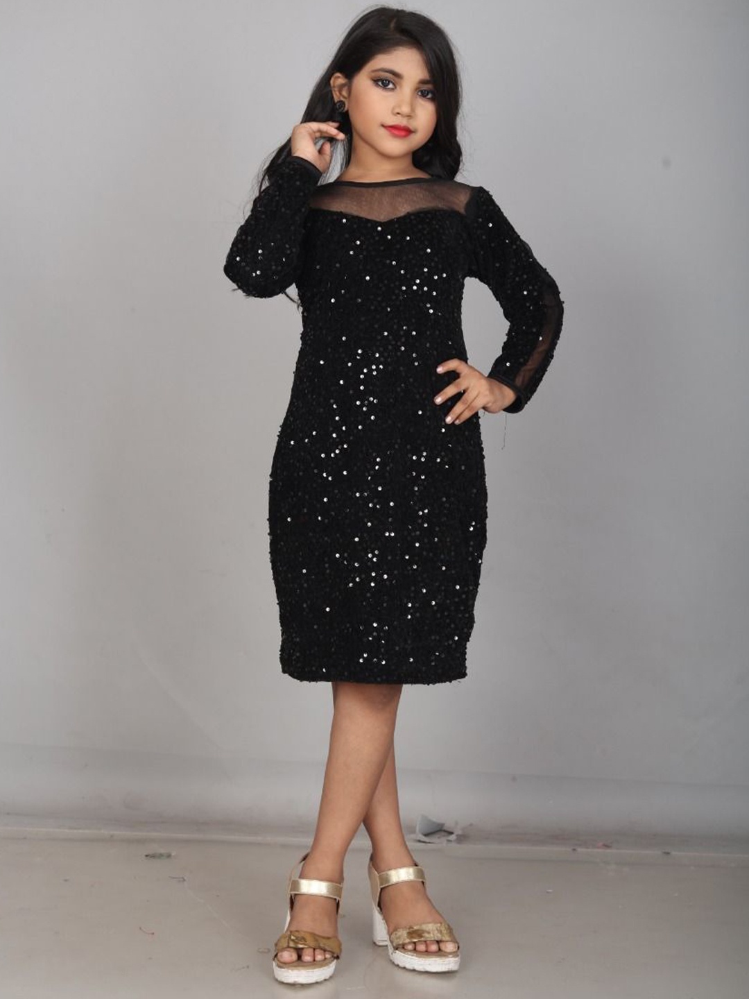 

WAZIX Clothing Girls Embellished Sheath Dress, Black
