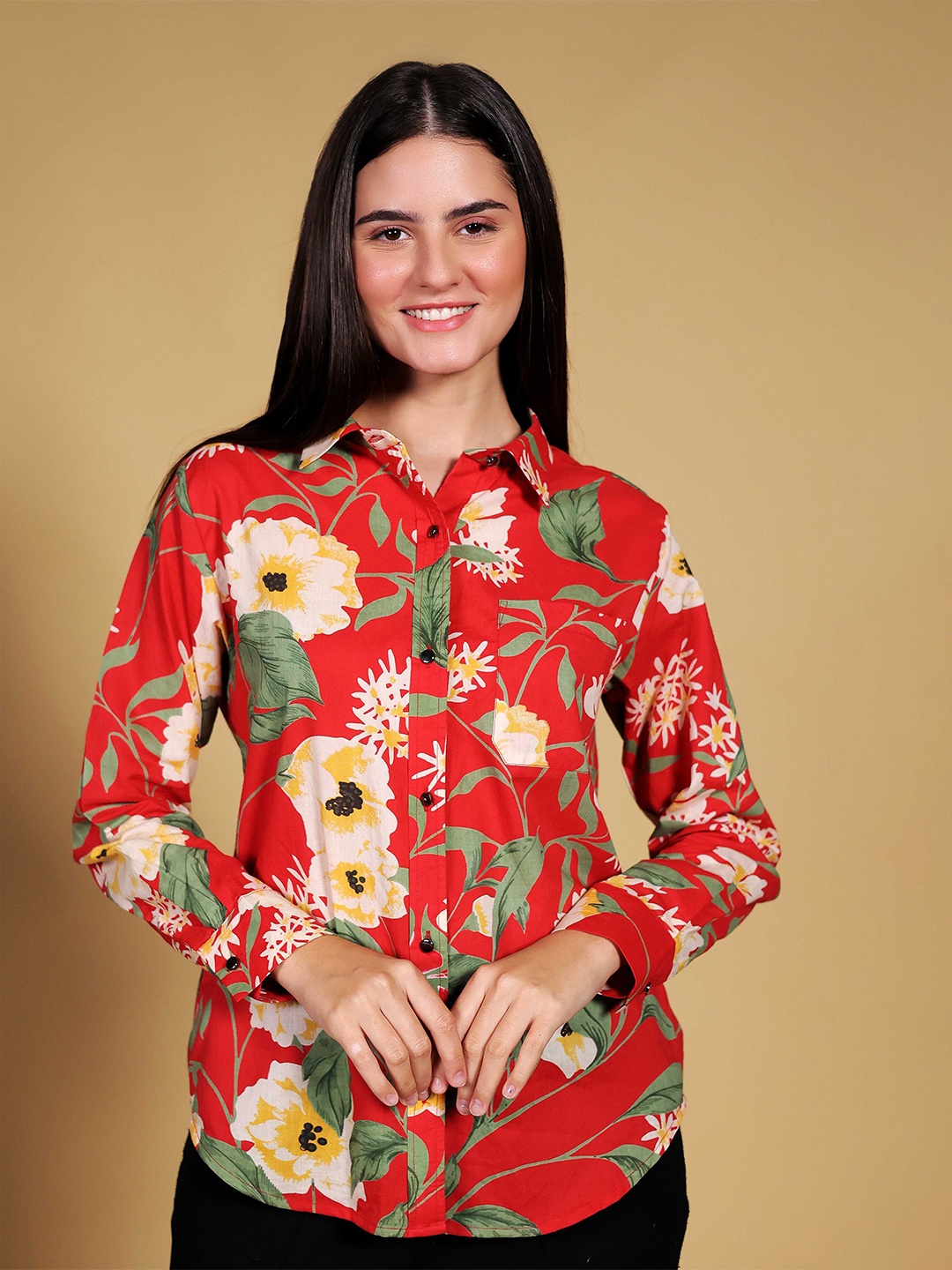 

BEOM Women Standard Floral Opaque Printed Casual Shirt, Red