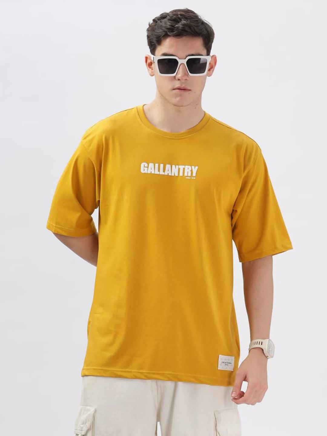 

COLOR HUNT Men Graphic Printed Round Neck Cotton Oversized T-shirt, Yellow