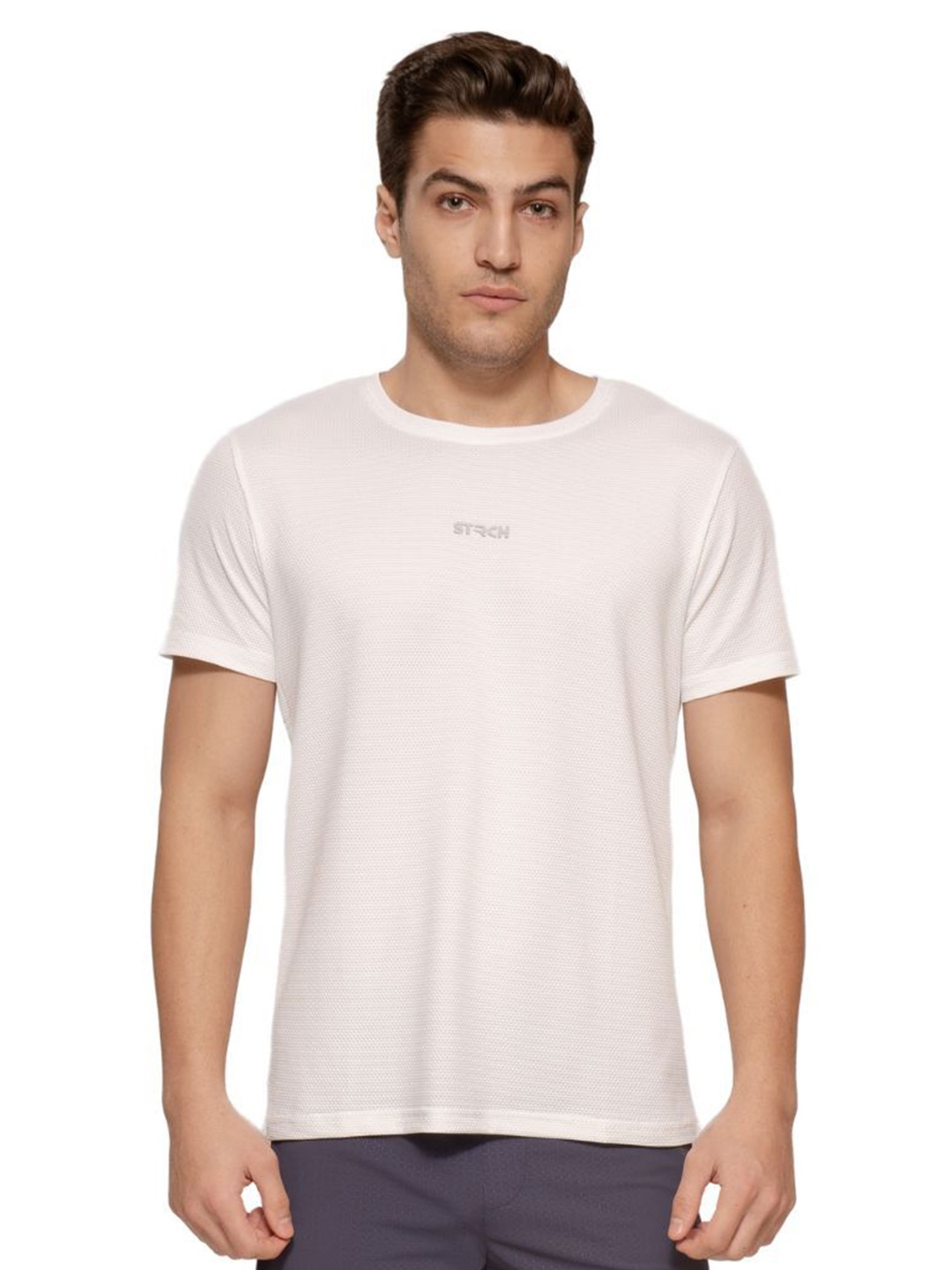 

STRCH Men Anti Odour Solid Round Neck T-shirt, White