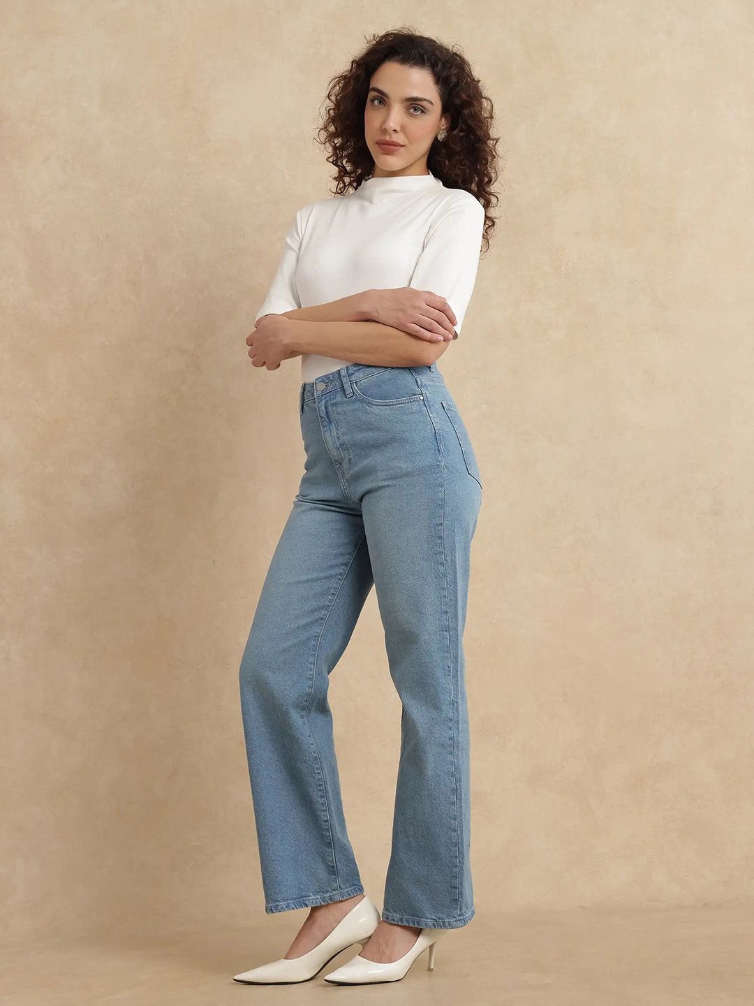 

RAREISM Women Comfort Straight Fit High-Rise Jeans, Blue
