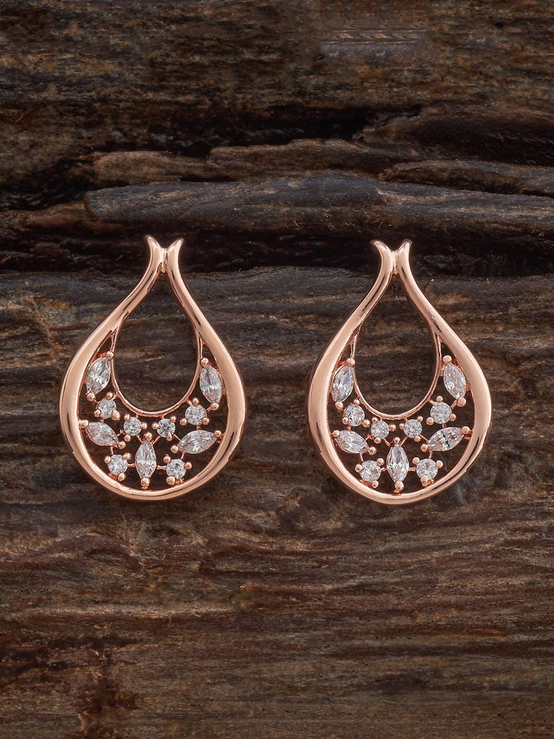 

Kushal's Fashion Jewellery Rose Gold-Plated Zircon Studded Geometric Studs Earrings
