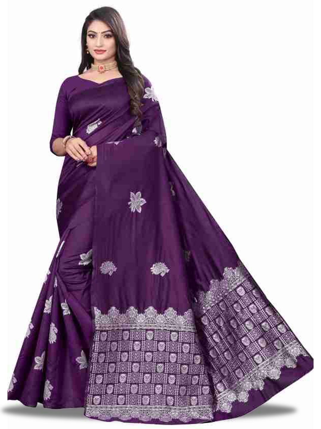 

LADY SHOPI Woven Design Zari Pure Silk Banarasi Saree, Purple