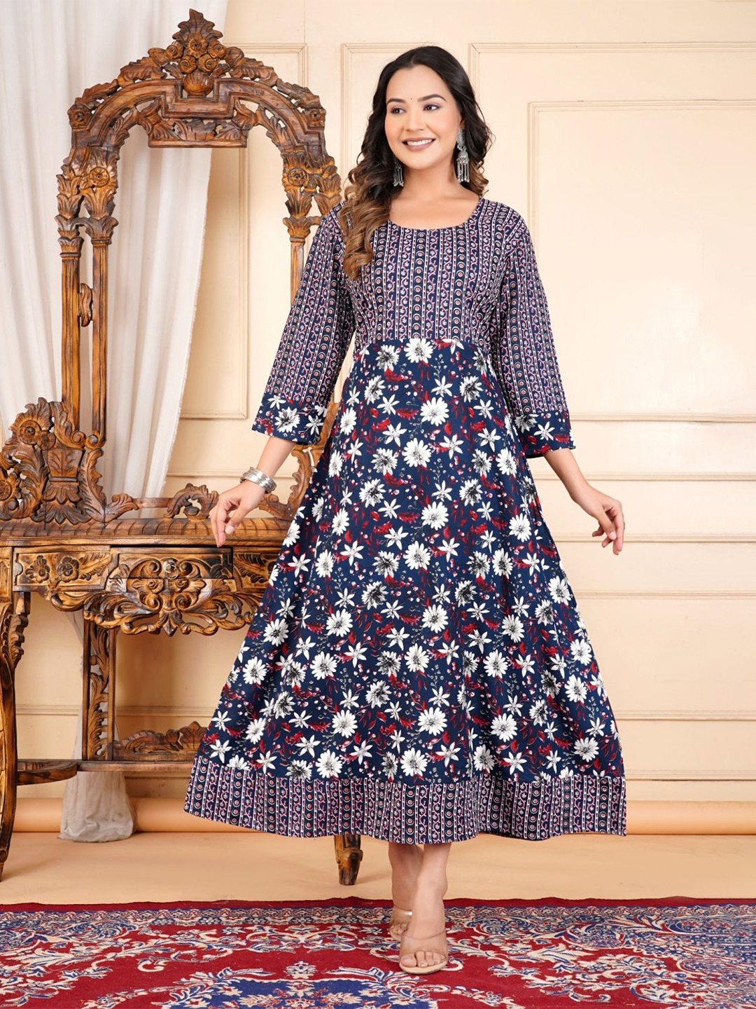 

GUDWEARS Women Floral Printed Maxi Dress, Blue