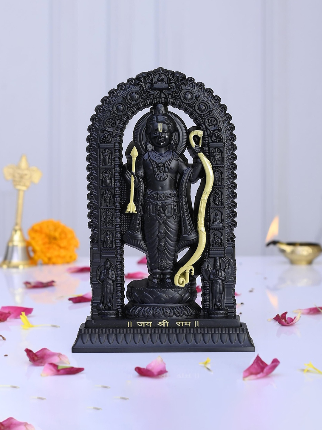 

CRAFTAM Black and Gold-Toned Shree Ram Lalla Murti Metal Religious Idol Showpiece