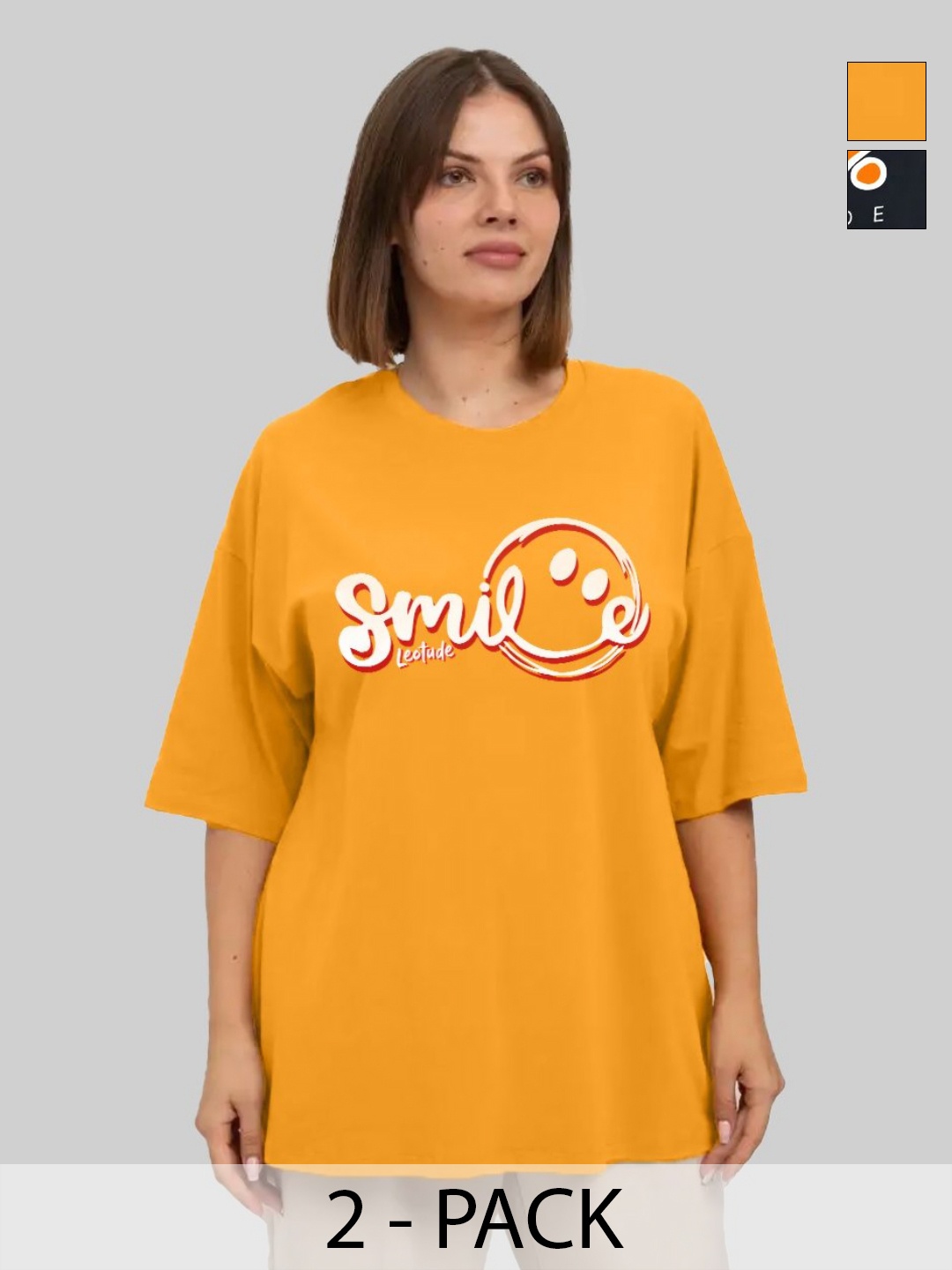 

Leotude Women Pack Of 2 Graphic Printed Round Neck Cotton Oversized T-shirts, Yellow