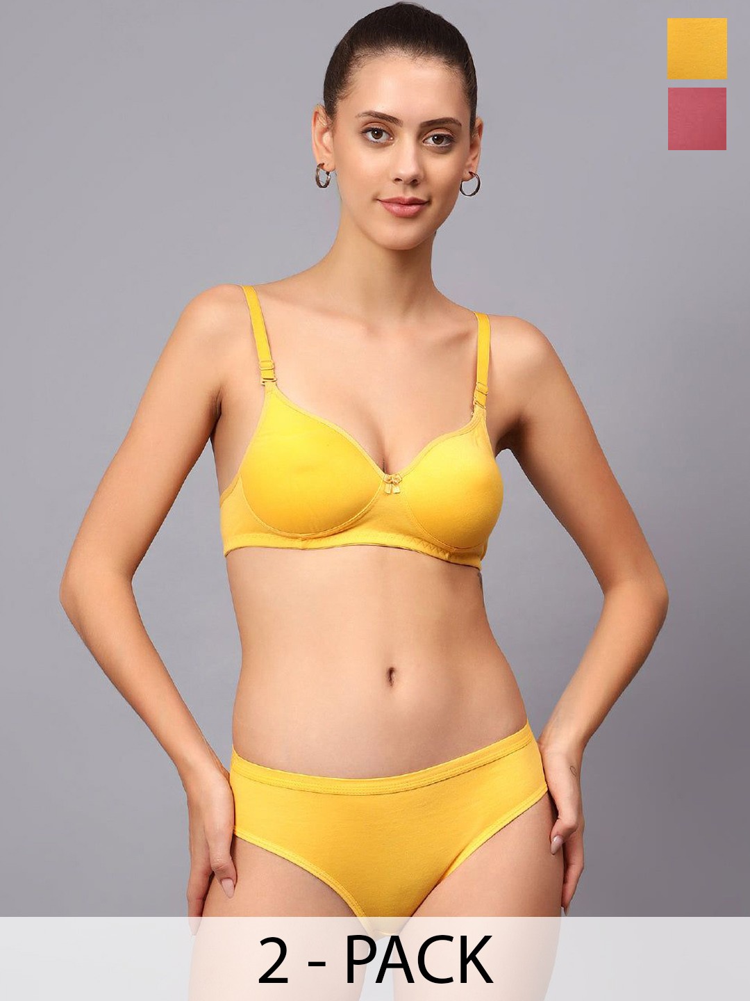 

Designer Bugs Pack Of 2 Cotton Non Padded Non Wired Lingerie Set NPLS-Y-VP-30B, Yellow