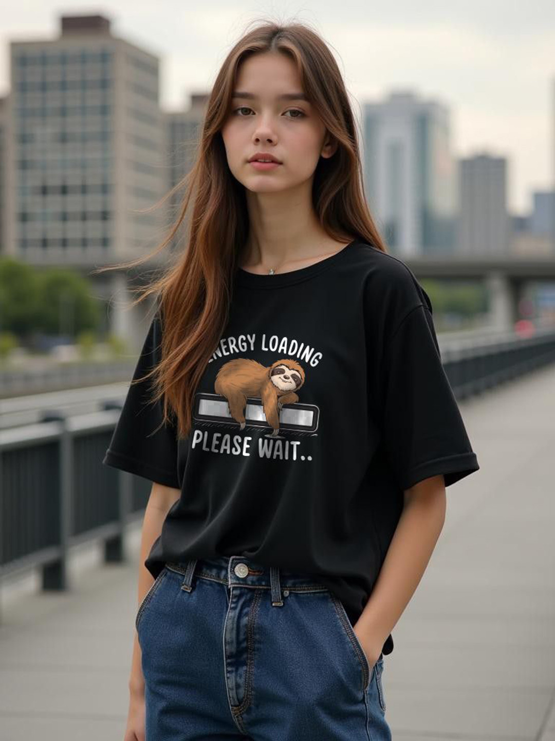 

TOGS & TERRE Women Graphic Printed Round Neck Cotton Oversized T-shirt, Black