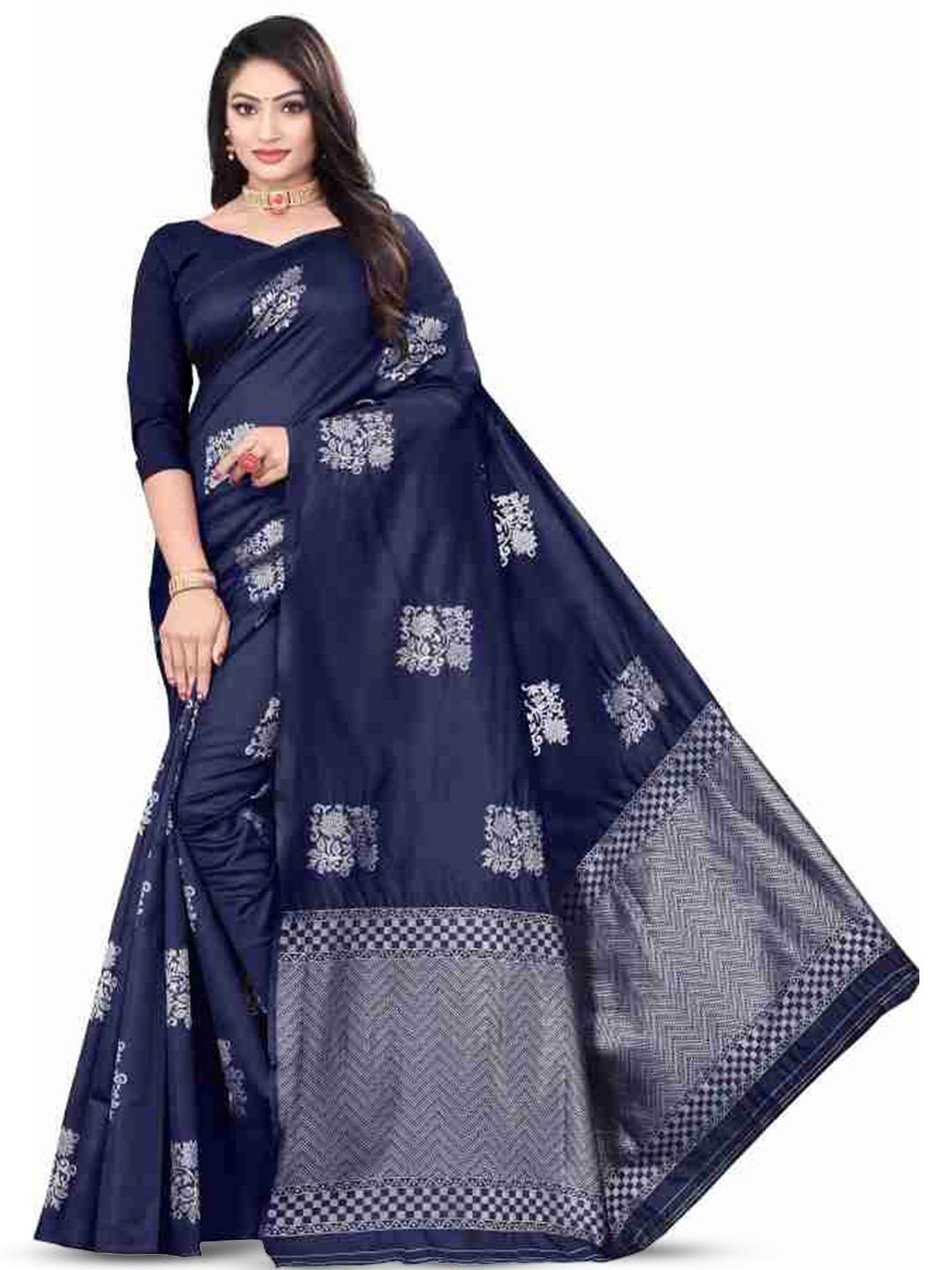 

A TO Z CART Woven Design Pure Silk Banarasi Saree, Navy blue