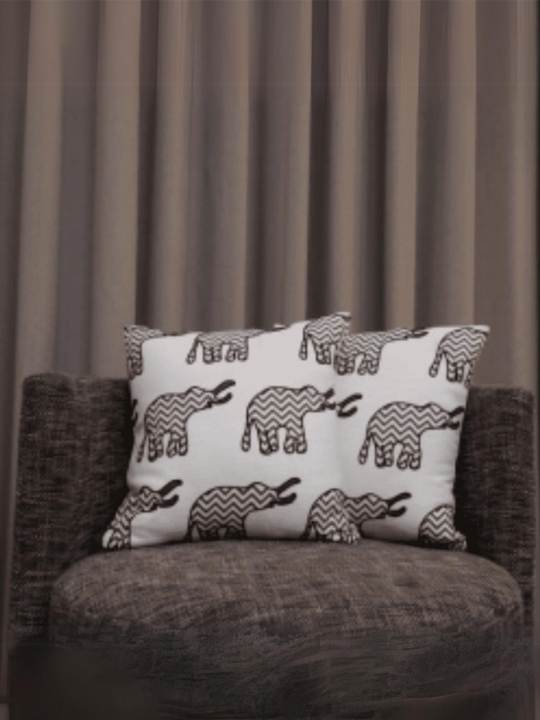 

LUSHLYF Tufted White & Black 2 Pieces Quirky Printed Cotton Square Cushion Covers