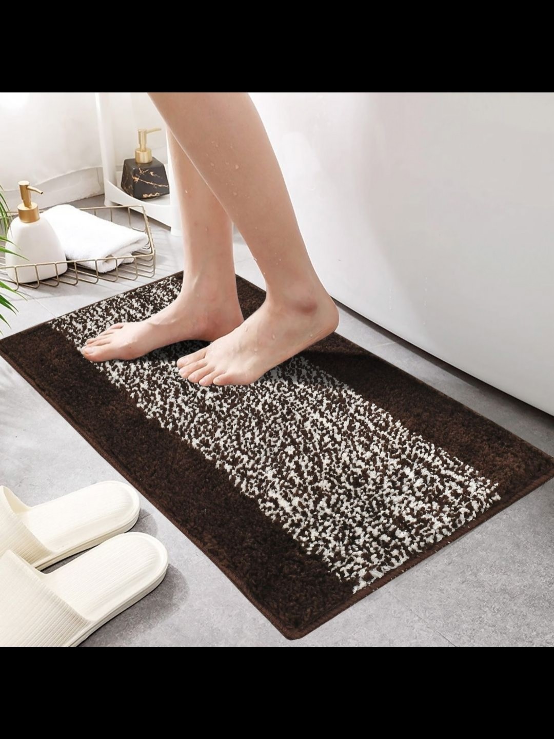 

MAA HOME CONCEPT Brown & White Textured Microfiber Anti Skid 1600GSMBathMat