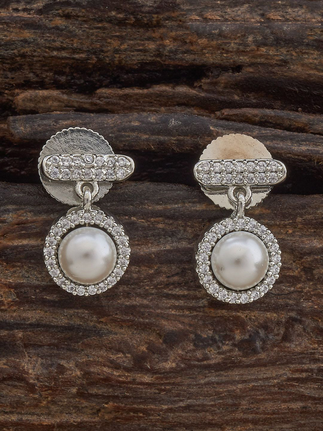 

Kushal's Fashion Jewellery Rhodium-Plated Classic Zircon Studded Drop Earrings, White