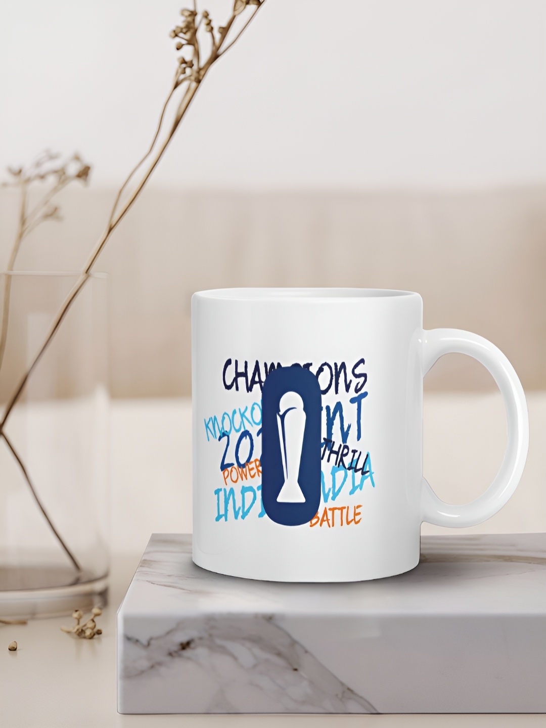 

FanCode White & Blue Printed Ceramic Glossy Mugs Set of Cups and Mugs