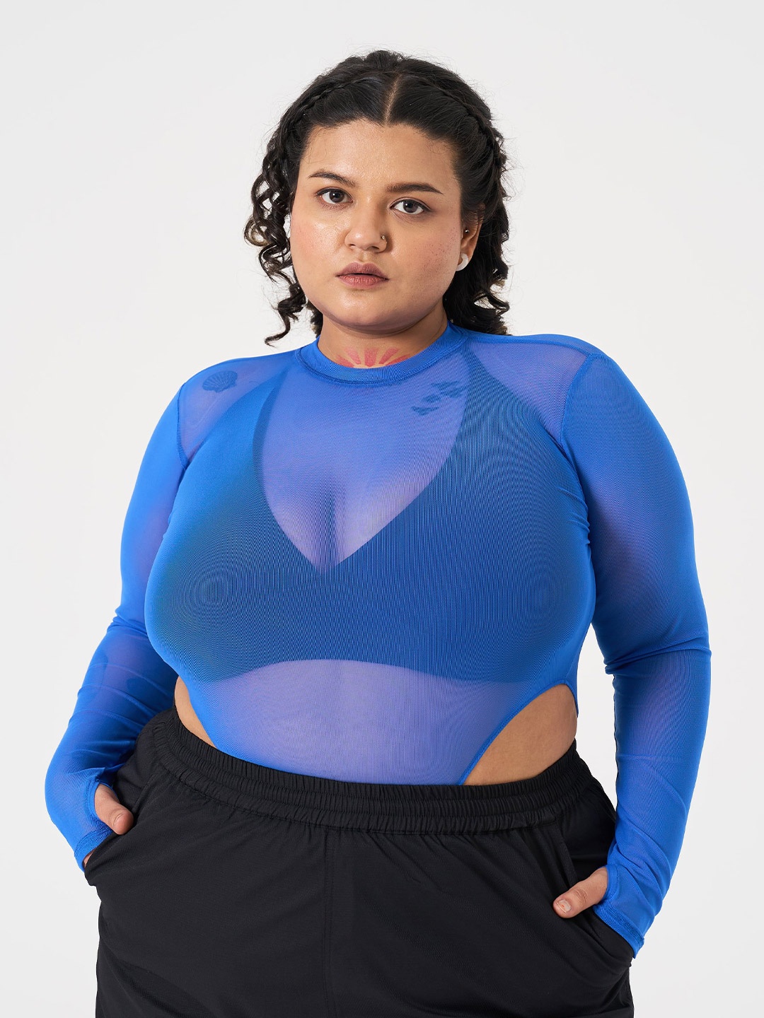 

SPIRIT ANIMAL Women Round Neck Plus Size Fitted Top, Blue