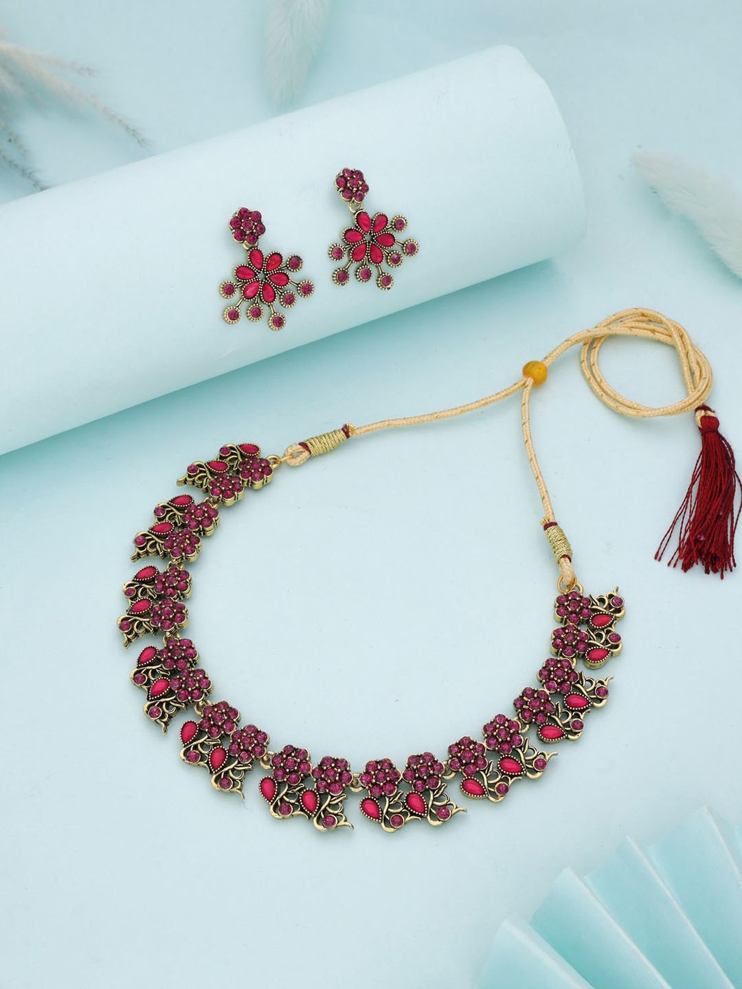 

Anouk Gold-Plated Artificial Stones-Studded Necklace With Earrings