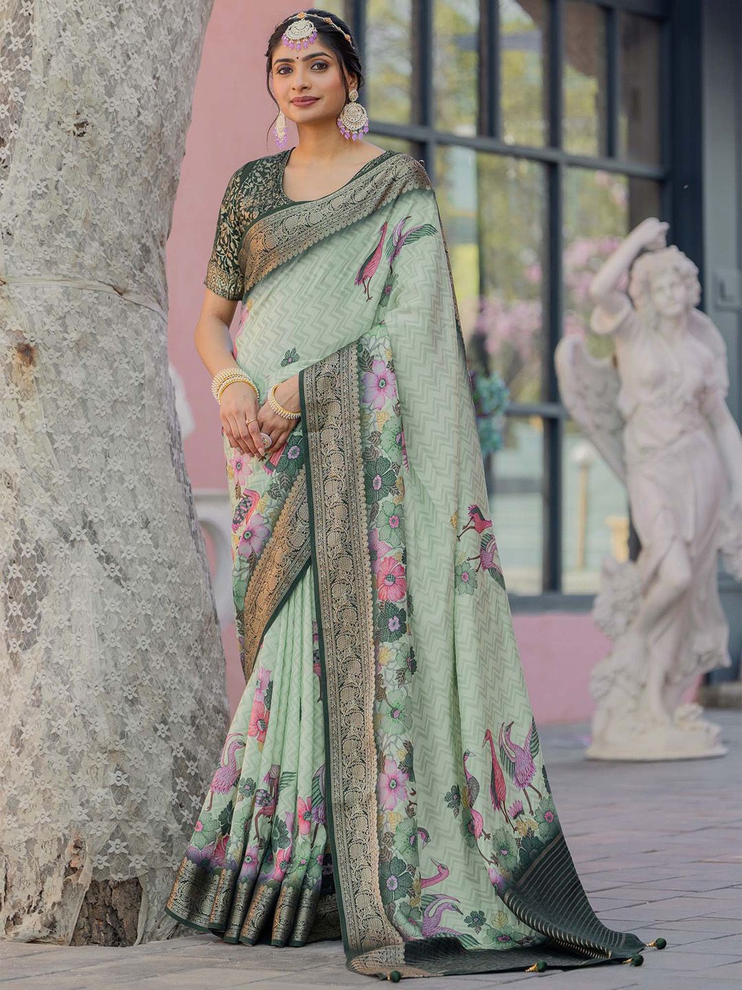 

Anouk Kalamkari Zari Sungudi Saree, Green