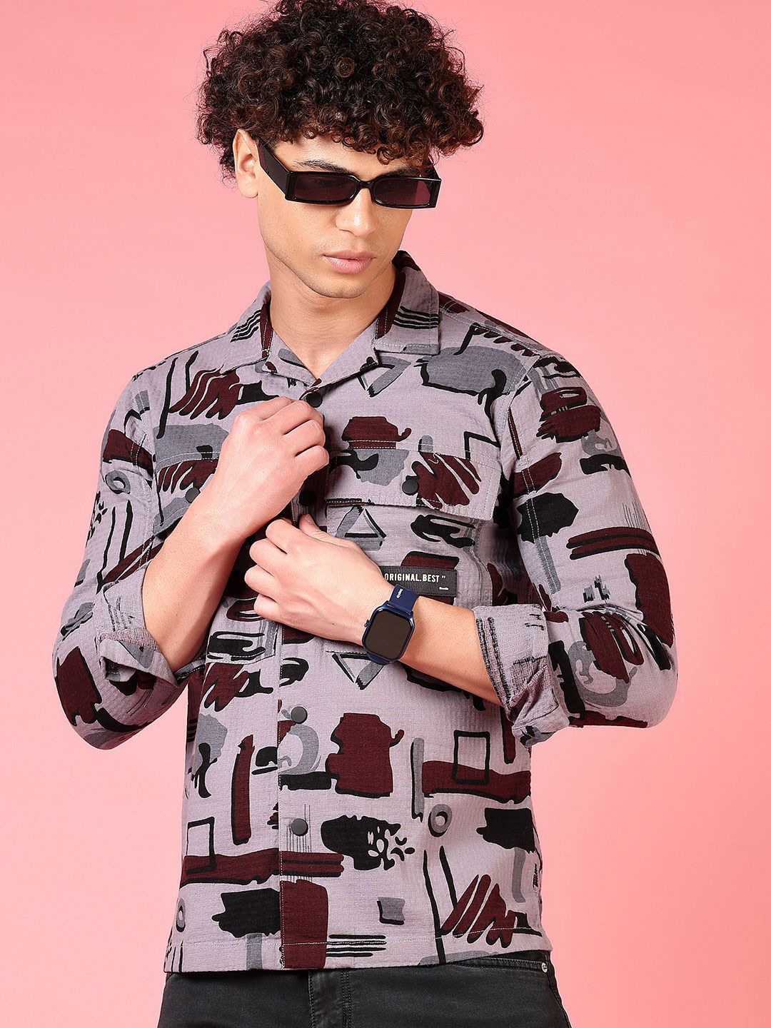 

V-Mart Men Opaque Printed Casual Shirt, Grey