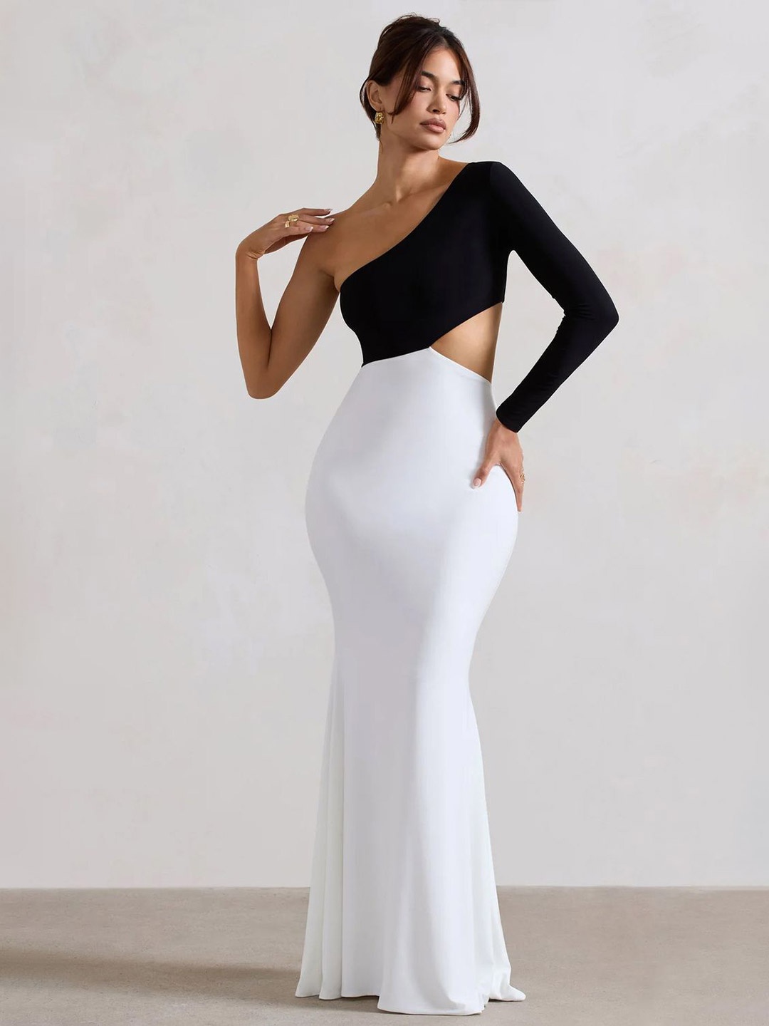 

Moda Rapido One Shoulder Crepe Bodycon Maxi Dress, Black