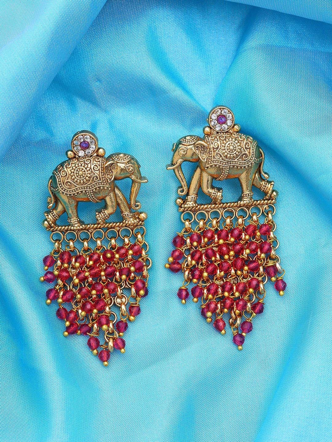 

Exotic India Elephant Design Chandbali Earrings, Gold