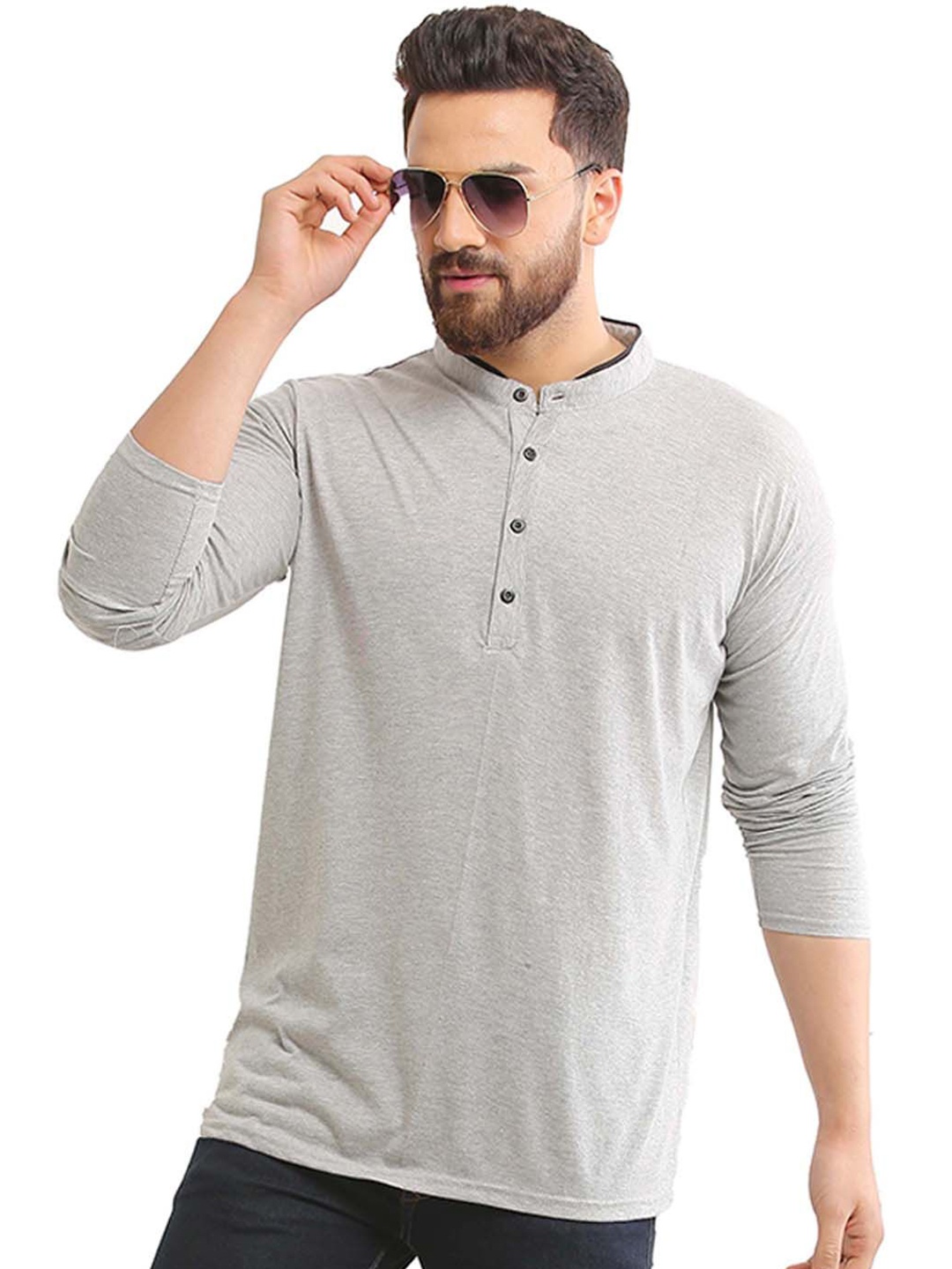 

SCATCHITE Men Solid Henley Neck Cotton T-shirt, Grey