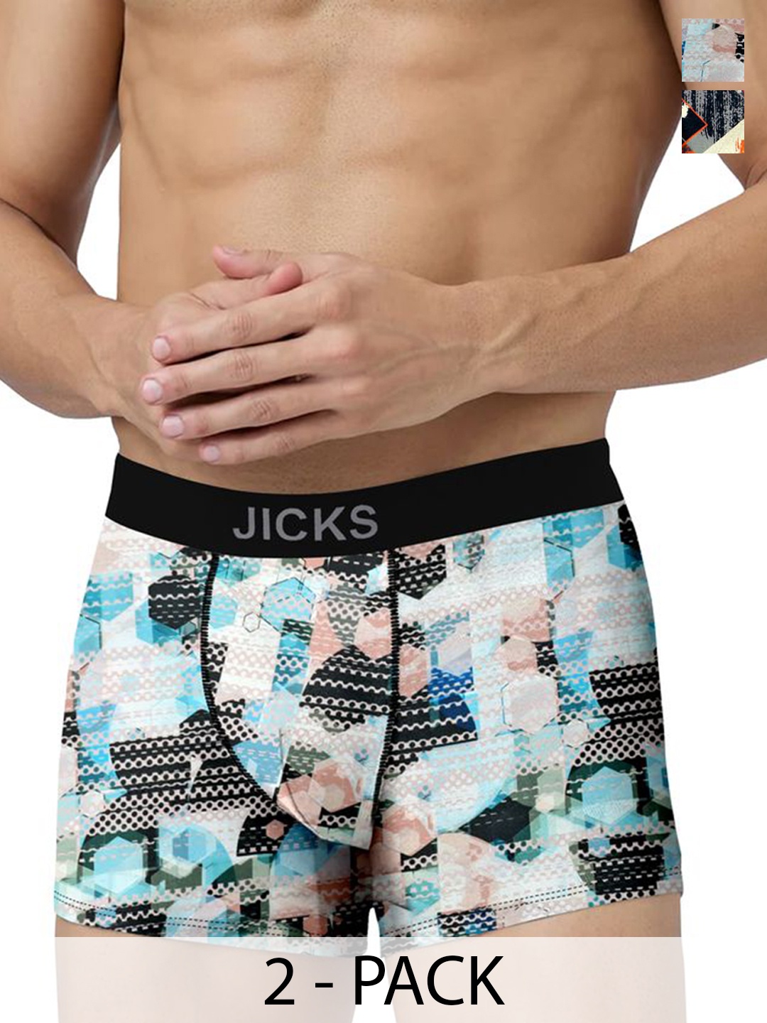 

JICKS Pack Of 2 Printed Stretchable Trunks 2_F58_M-Multicolour, Blue