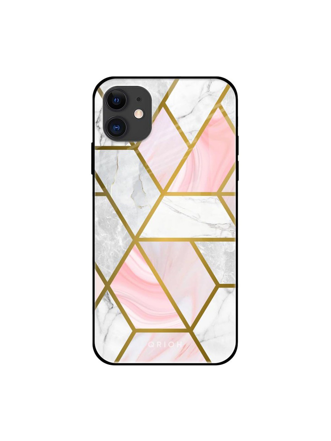 

QRIOH Geometric Printed iPhone 12 Back Case Mobile Accessories, White