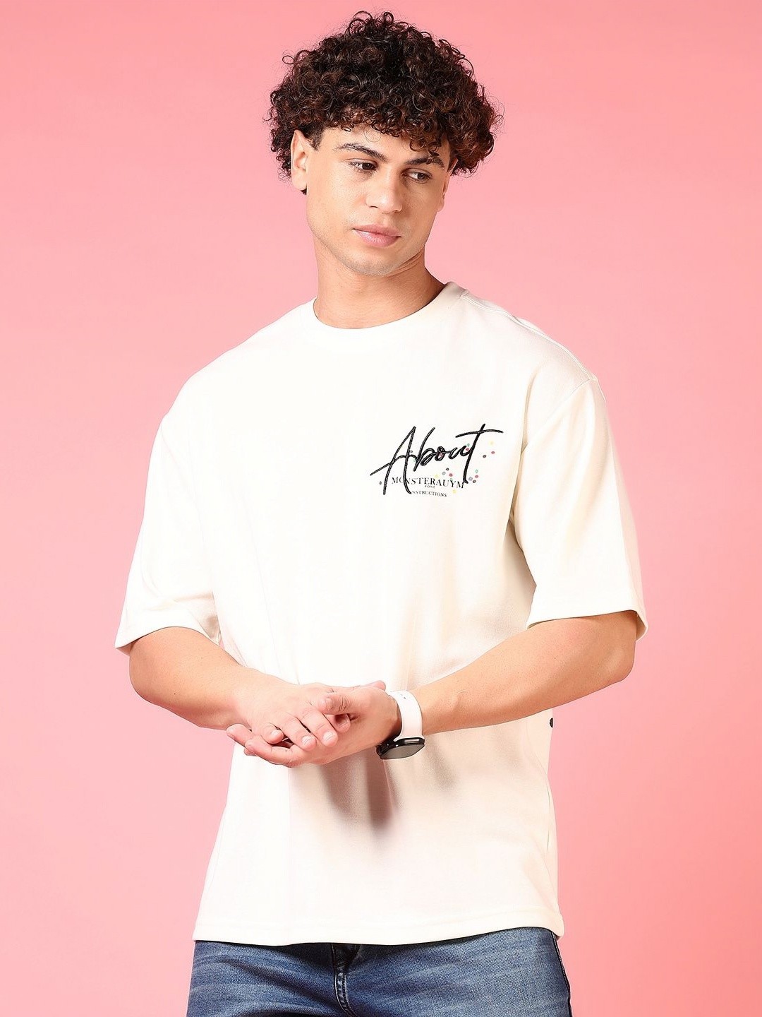

V-Mart Men Graphic Printed Round Neck Cotton T-shirt, Off white