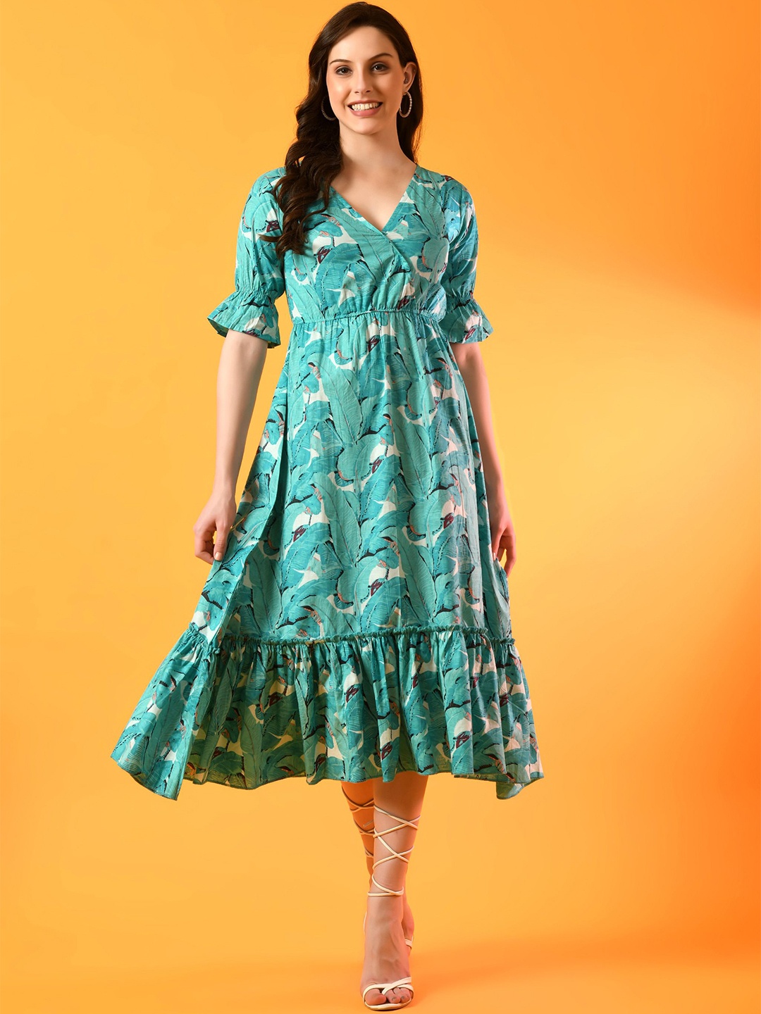 

Metronaut Floral Print Fit & Flare Midi Dress, Green
