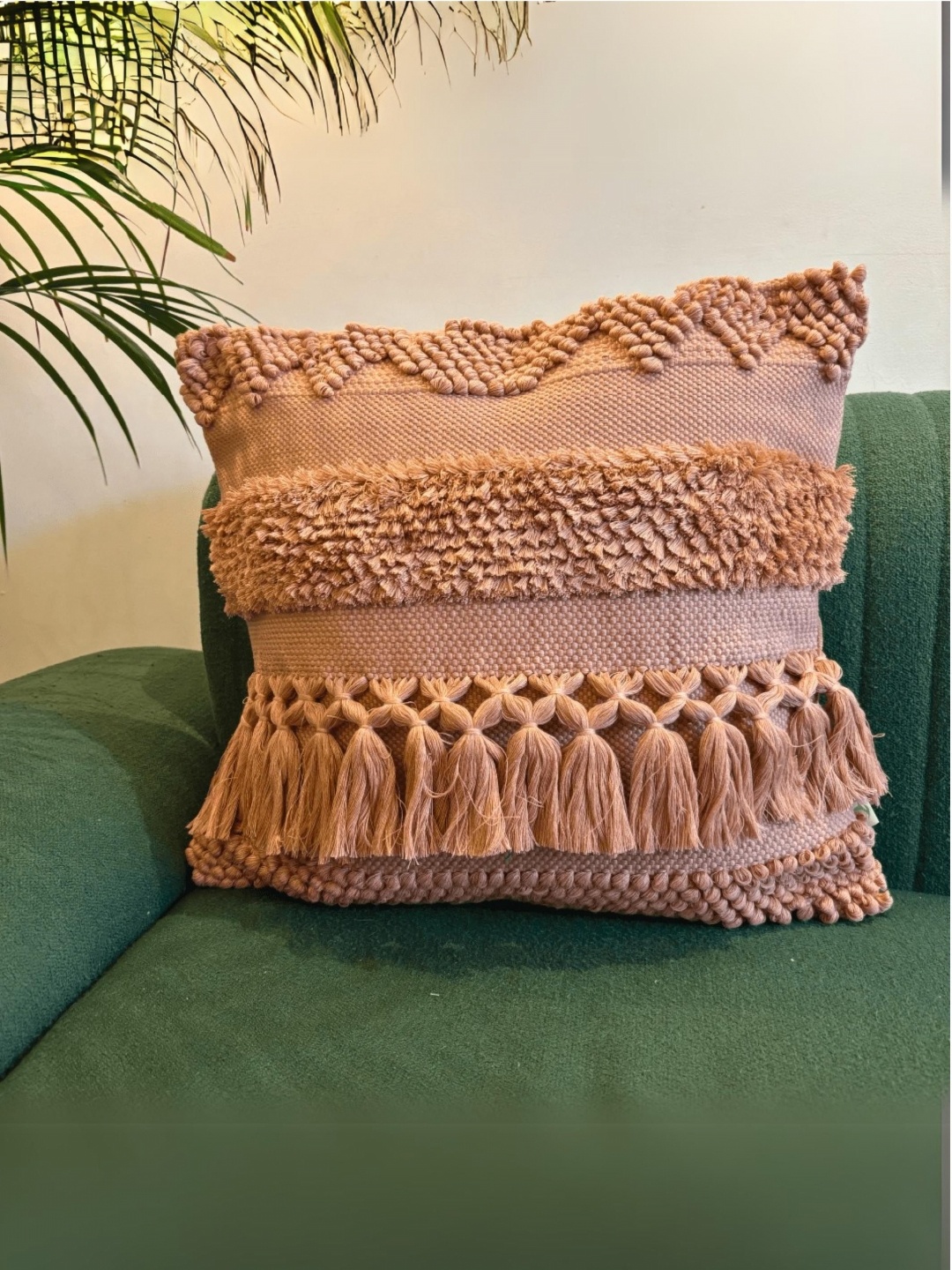 

LUSHLYF Peach Geometric Textured Cotton Square Tufted Delight Cushion Covers