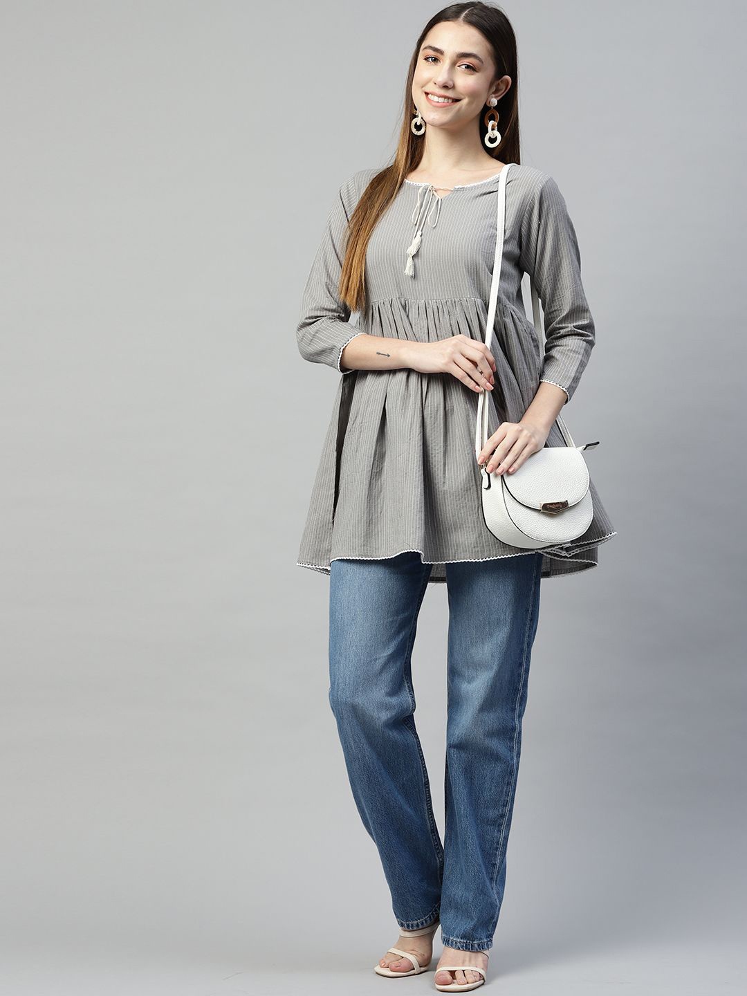 

KALINI Striped Fit & Flare Dress, Grey