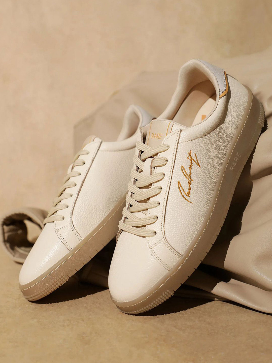 

RARE RABBIT Men Leather Sneakers, Beige