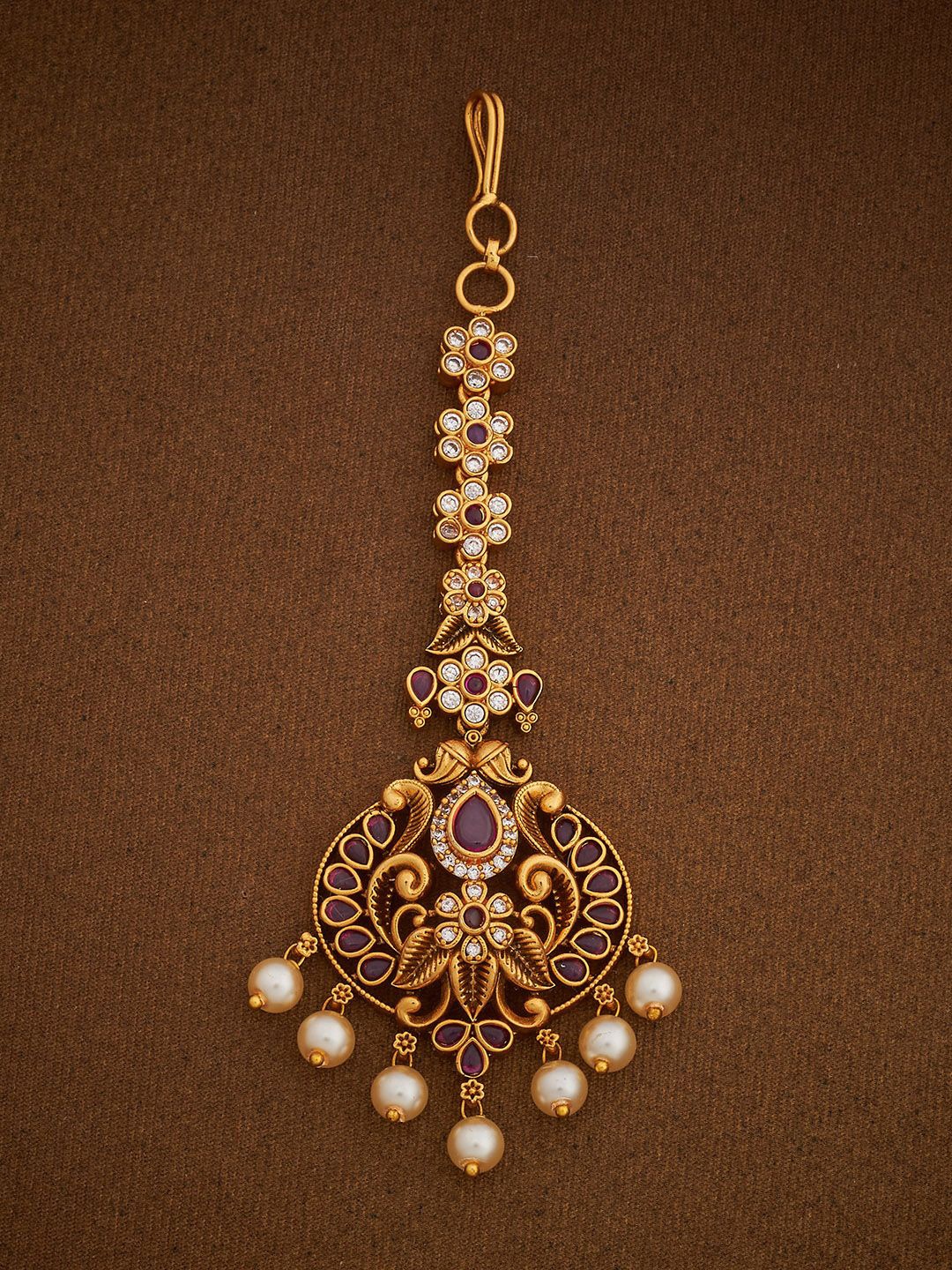 

Kushal's Fashion Jewellery Gold-Plated Stone Studded & Beaded Antique Maang Tikka