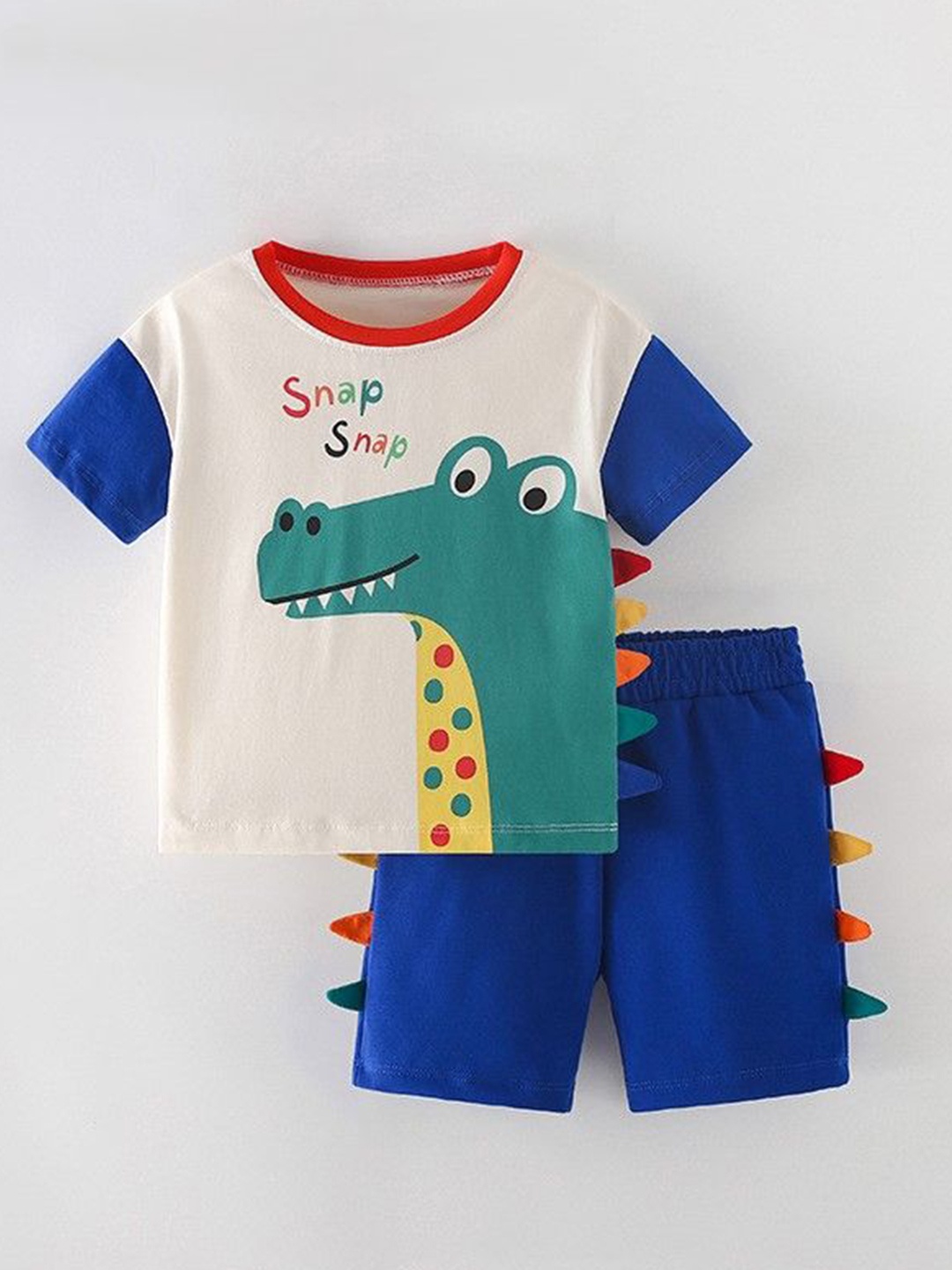 

YK Boys Cartoon Character Printed Pure Cotton T-shirt With Shorts, Blue