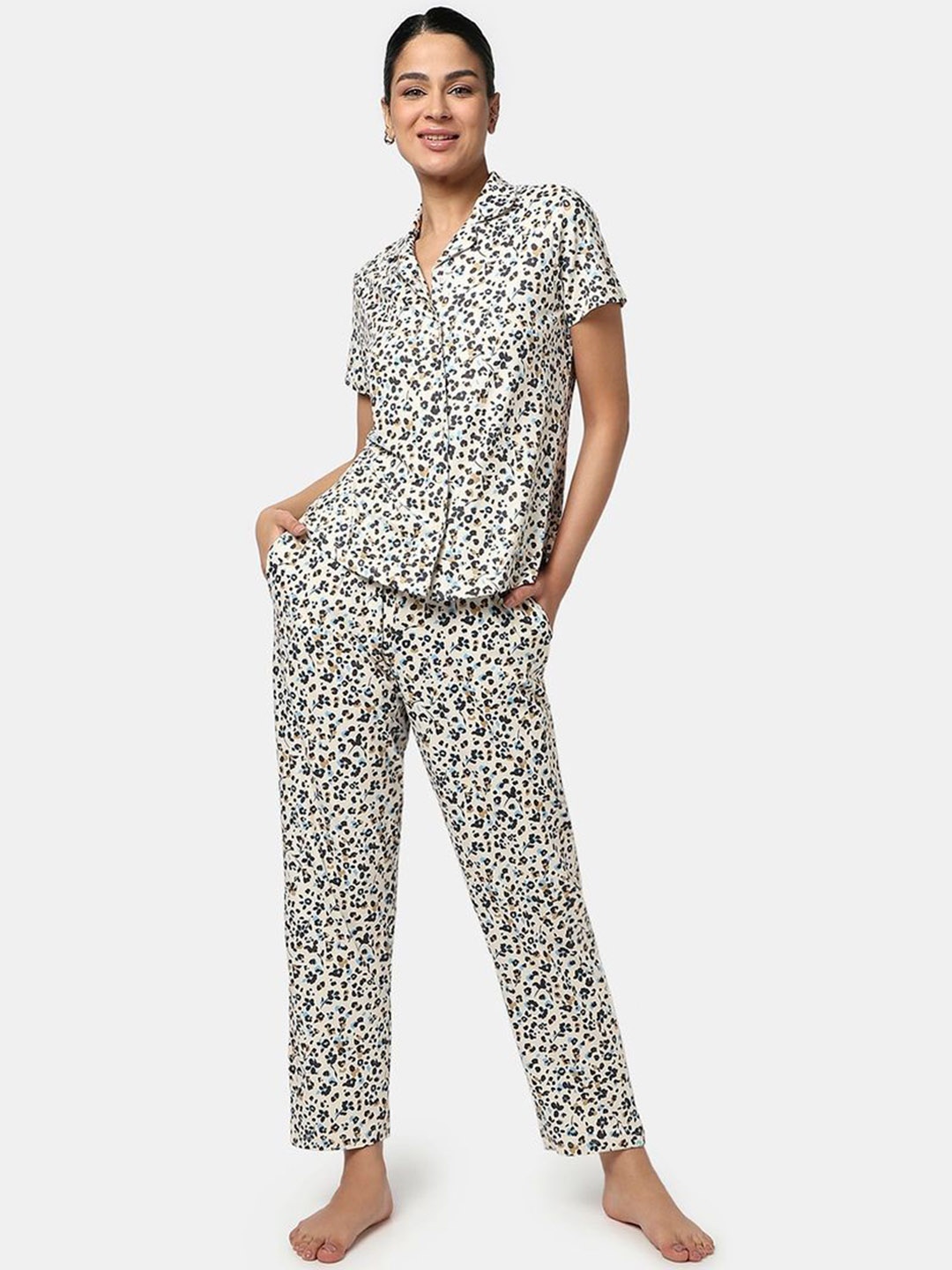 

Zivame Women Printed Night suit, White