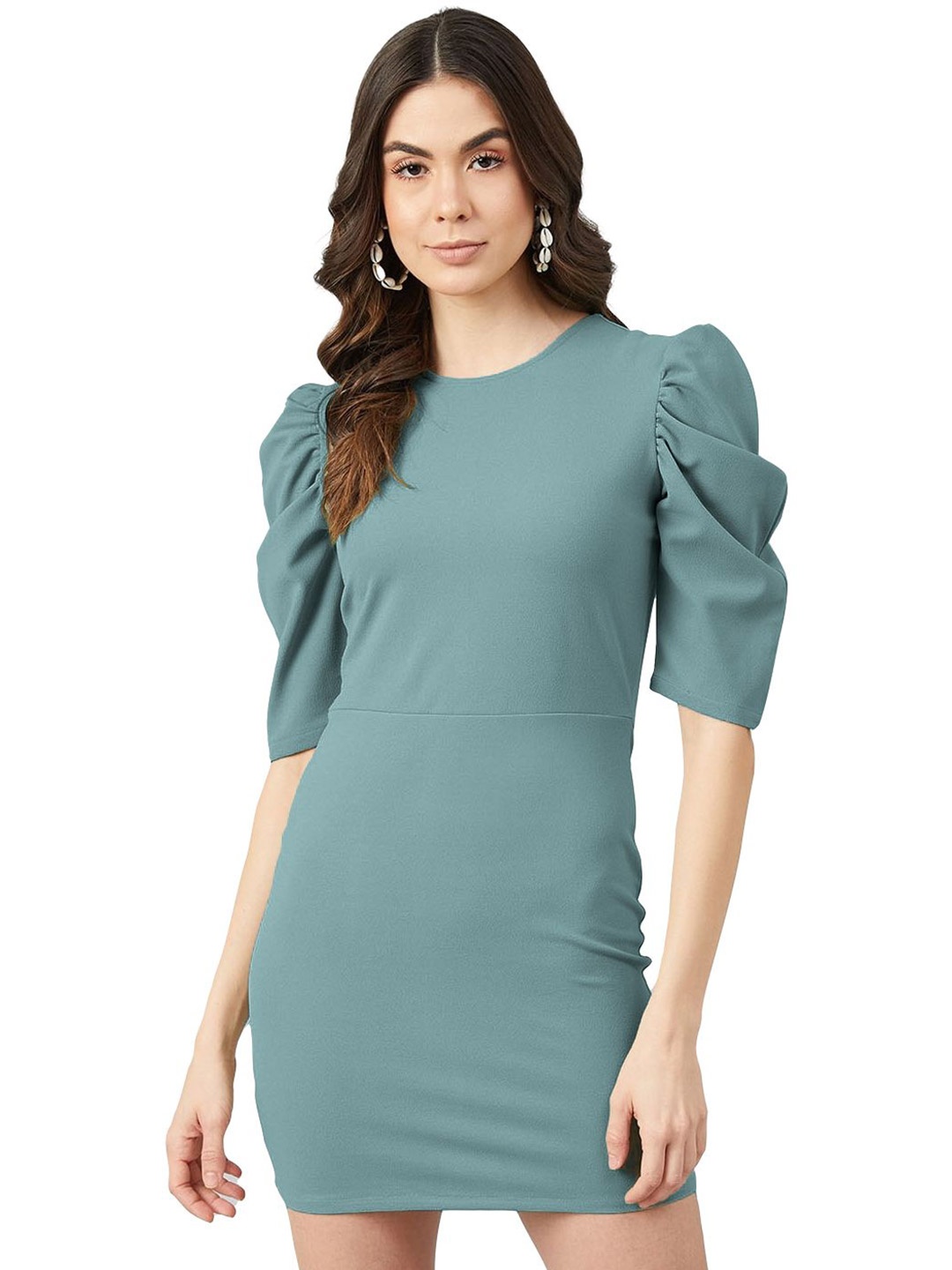 

CORSICA Puff Sleeve Bodycon Mini Dress, Sea green