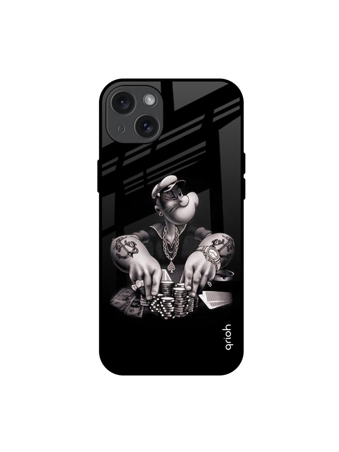 

QRIOH Gambling Problem Printed iPhone 15 Plus Back Case, Black
