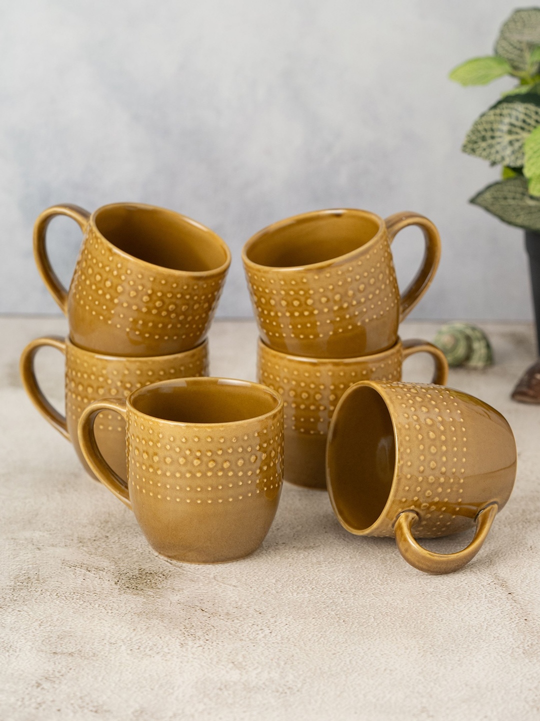 

Clay Craft Fine Ceramic Apex Brown Coffee Mugs Set Of 6, Cups For Tea & Coffee, Mugs Set