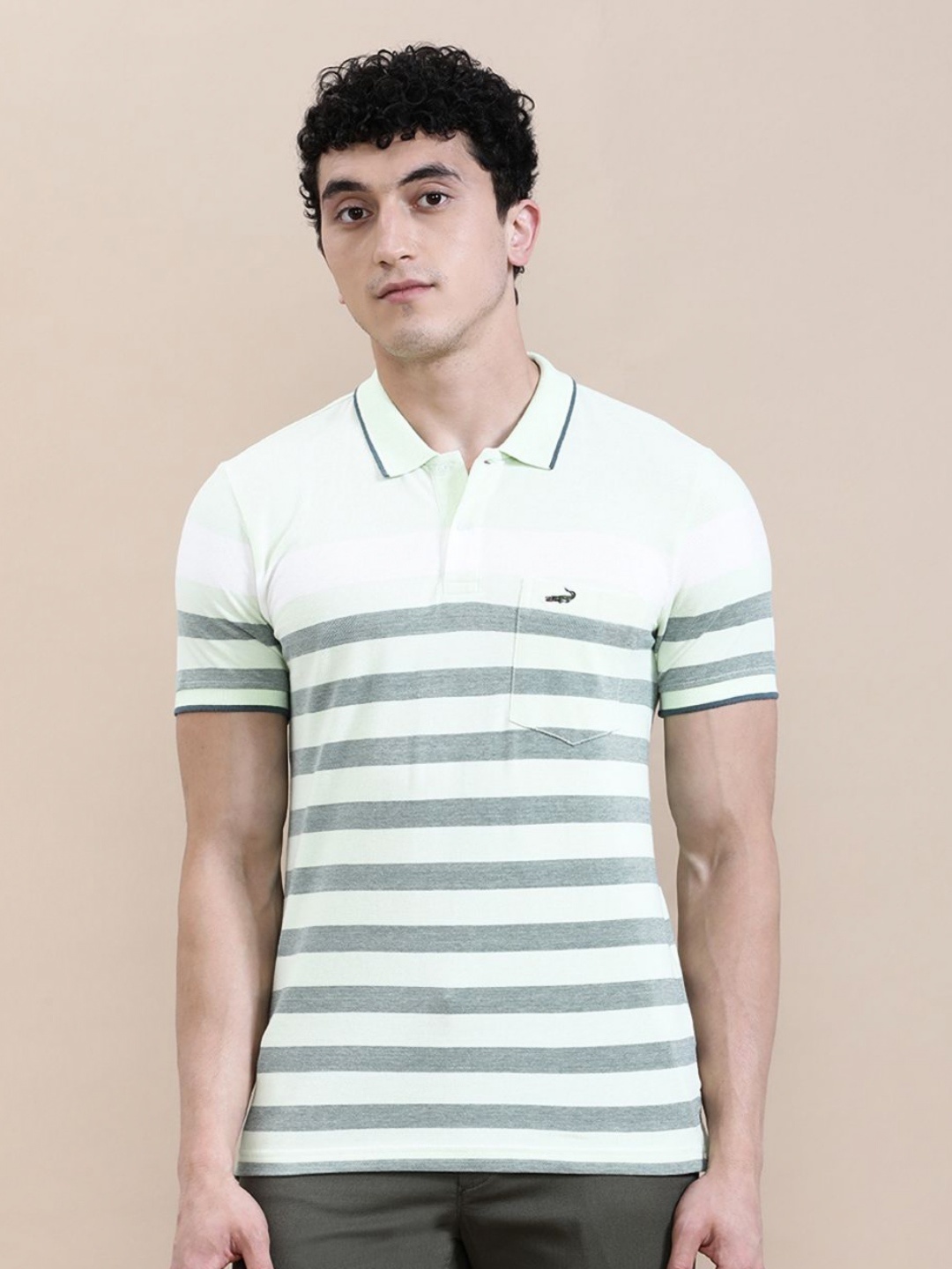

Crocodile Men Birdseye Engineered Stripe Slim Fit Polo T-shirt, Multi
