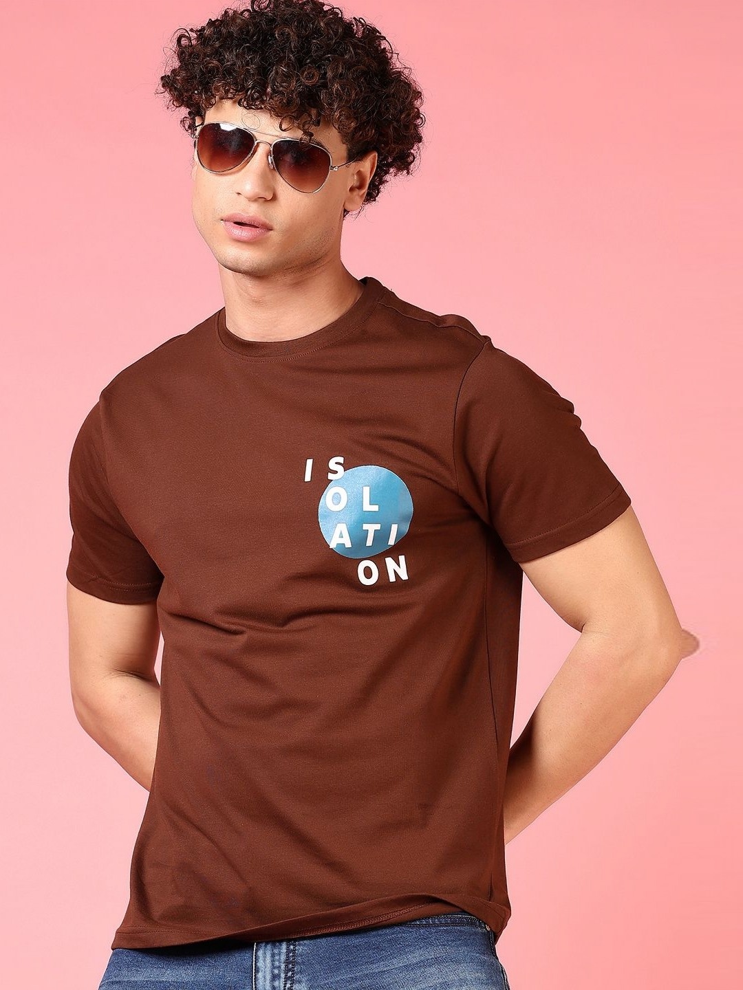 

V-Mart Men Graphic Printed Round Neck Cotton T-shirt, Brown