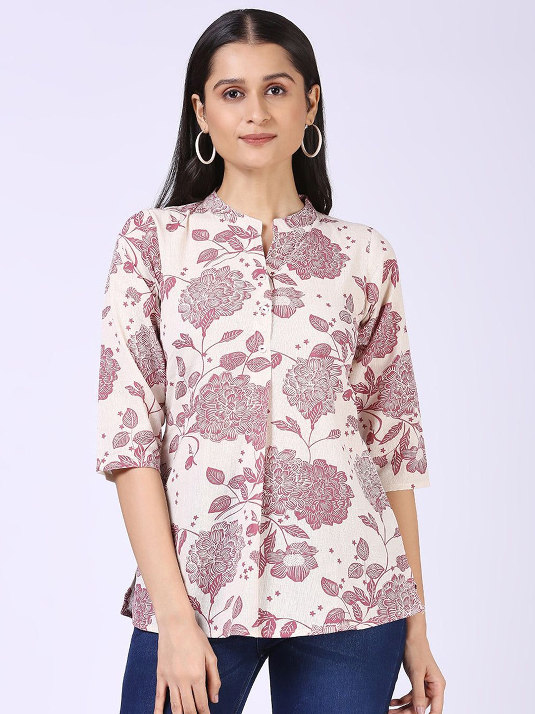 

STUNICS Mandarin Collar Printed Tunic, Off white