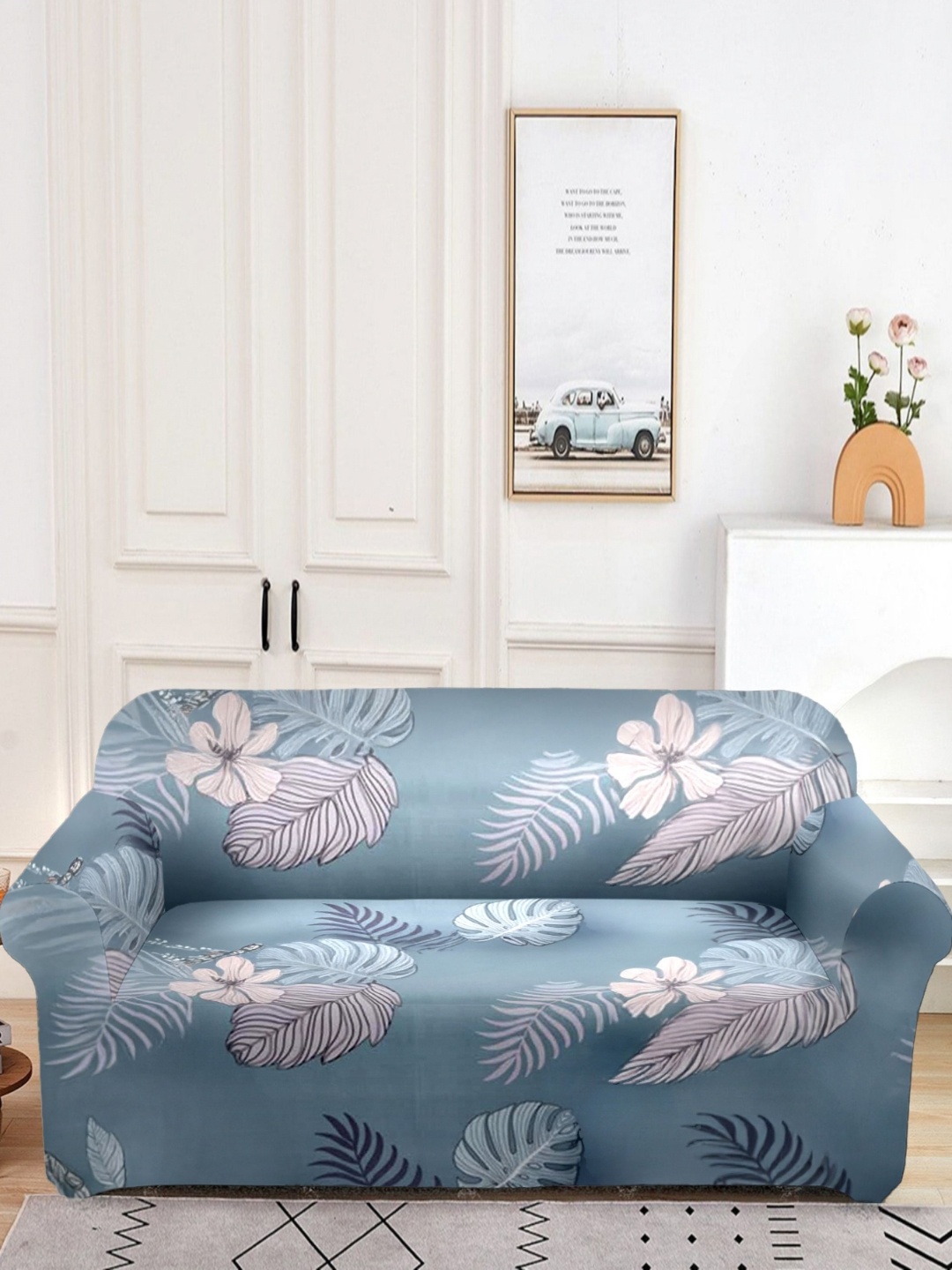 

WOODEN STREET Bloomic Blue Floral Printed 3 Seater Sofa Cover