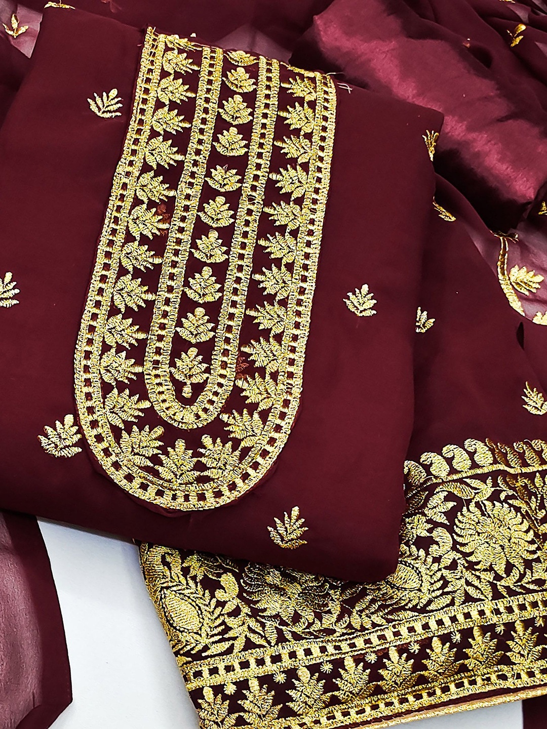 

SAINOOR Embroidered Silk Georgette Unstitched Dress Material, Maroon