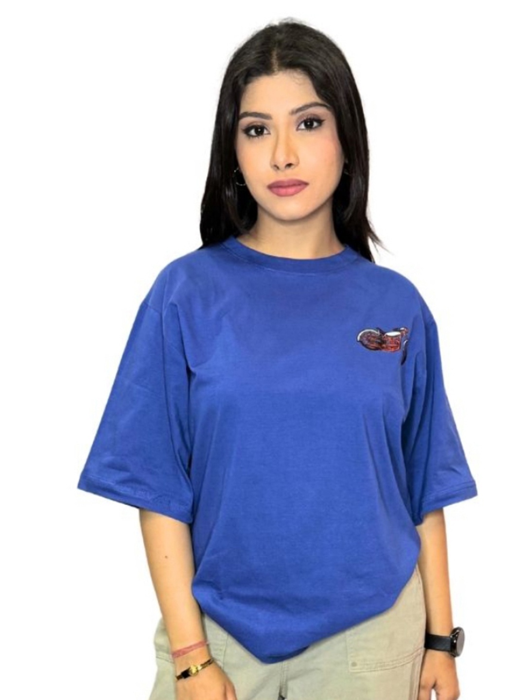 

JAC INDIAN Women Graphic Printed Round Neck Cotton Relaxed Fit T-shirt, Blue