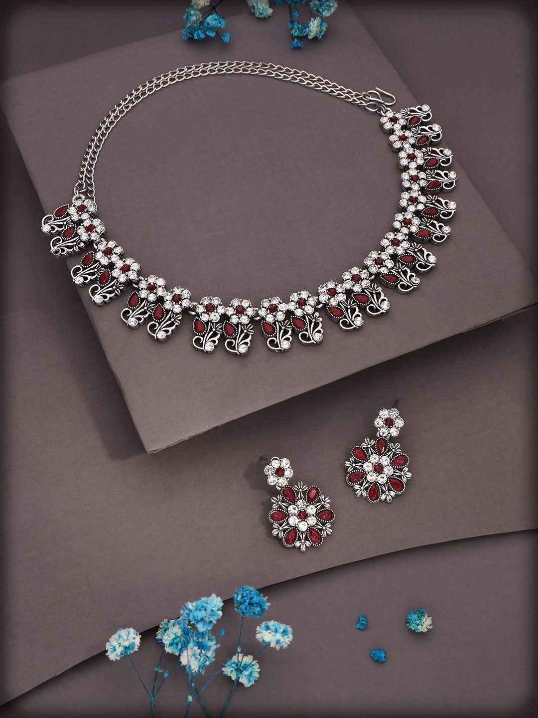 

Lyriss Silver-Plated American Diamond Studded Jewellery Set