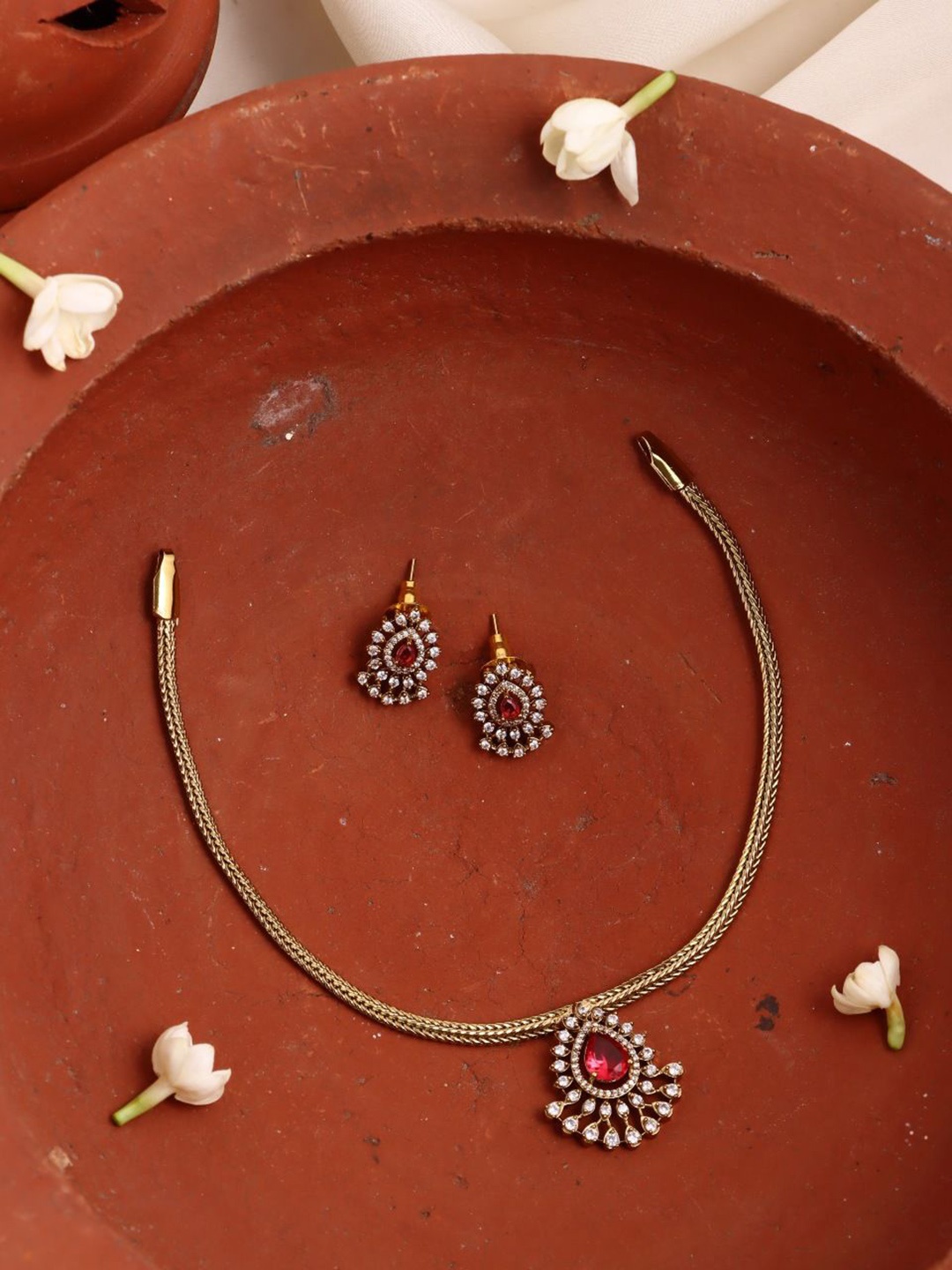 

Kattam Gold Plated Leela Thilak Ruby Choker